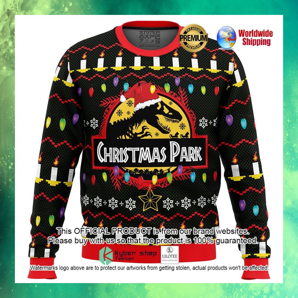 christmas park jurassic park santa hat christmas sweater 1 984