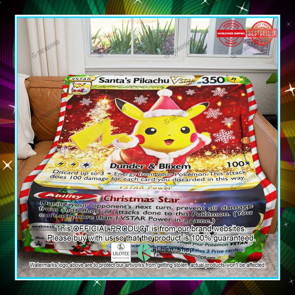 christmas santas pikachu vstar soft blanket 1 283