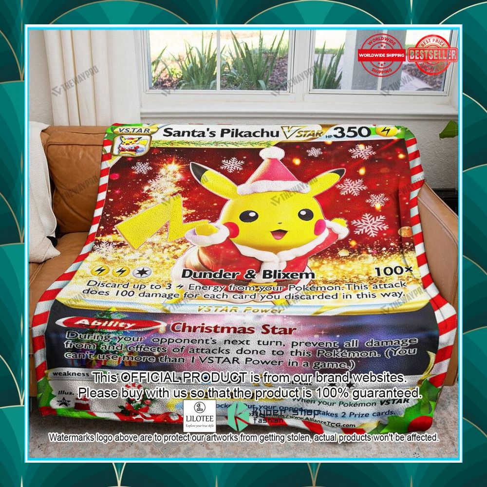christmas santas pikachu vstar soft blanket 1 571