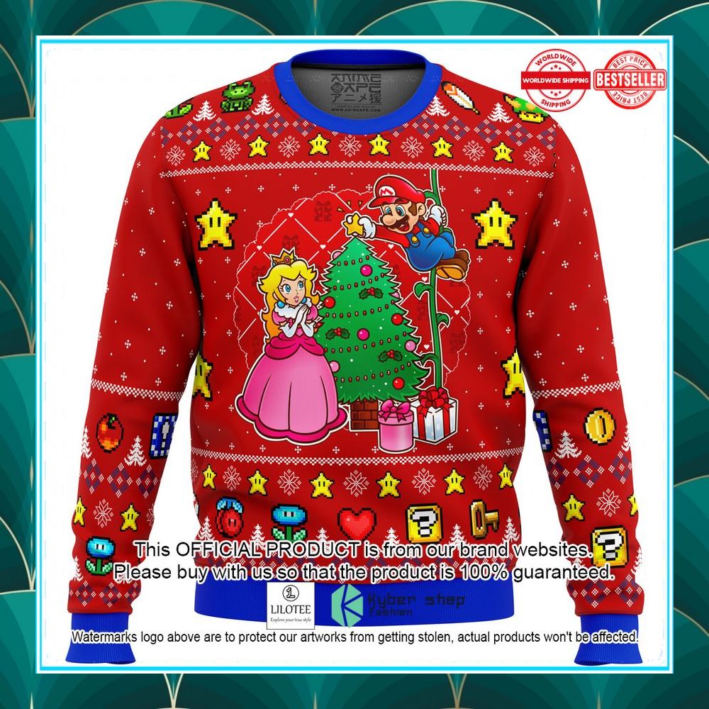 christmas tree super mario princess ugly christmas sweater 1 599