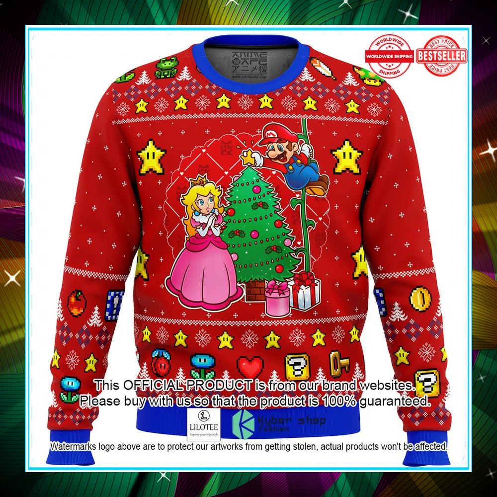 christmas tree super mario princess ugly christmas sweater 1 653
