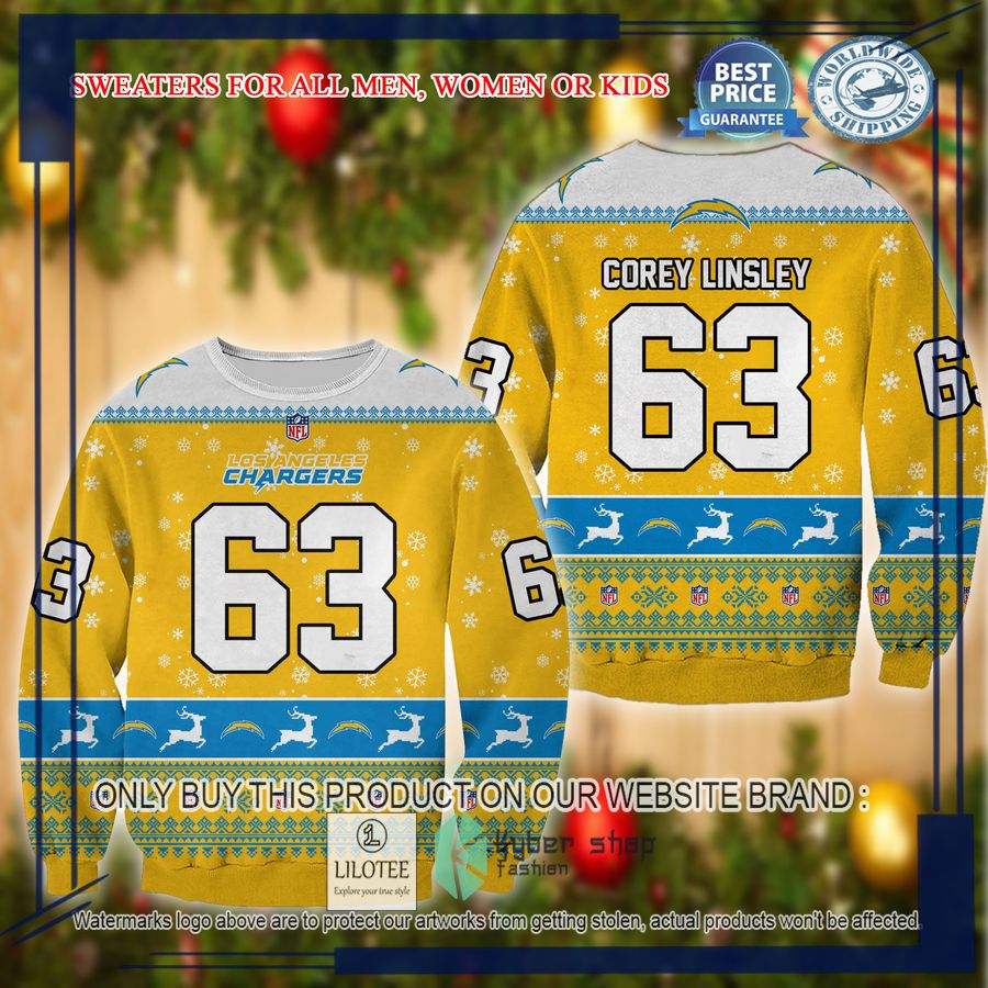 corey linsley los angeles chargers christmas sweater 1 40078