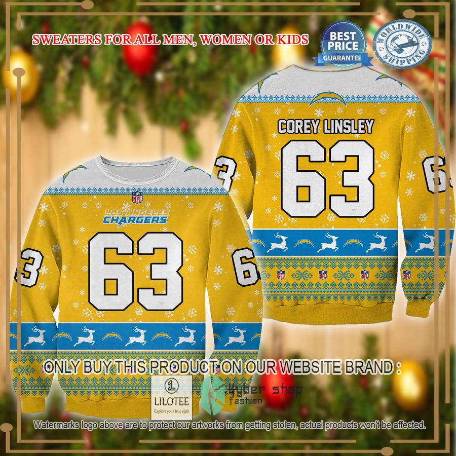 corey linsley los angeles chargers christmas sweater 1 53373