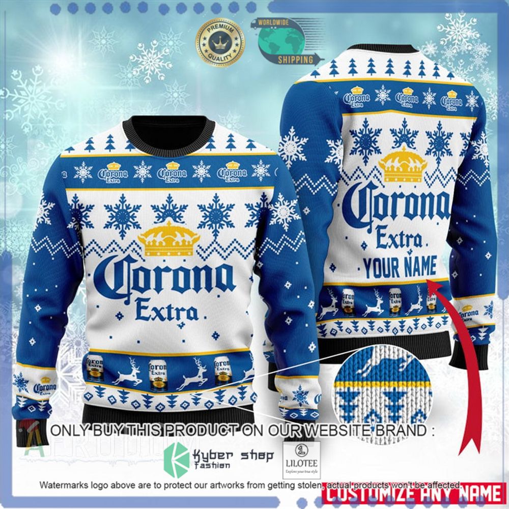 corona beer your name blue white christmas sweater 1 75383
