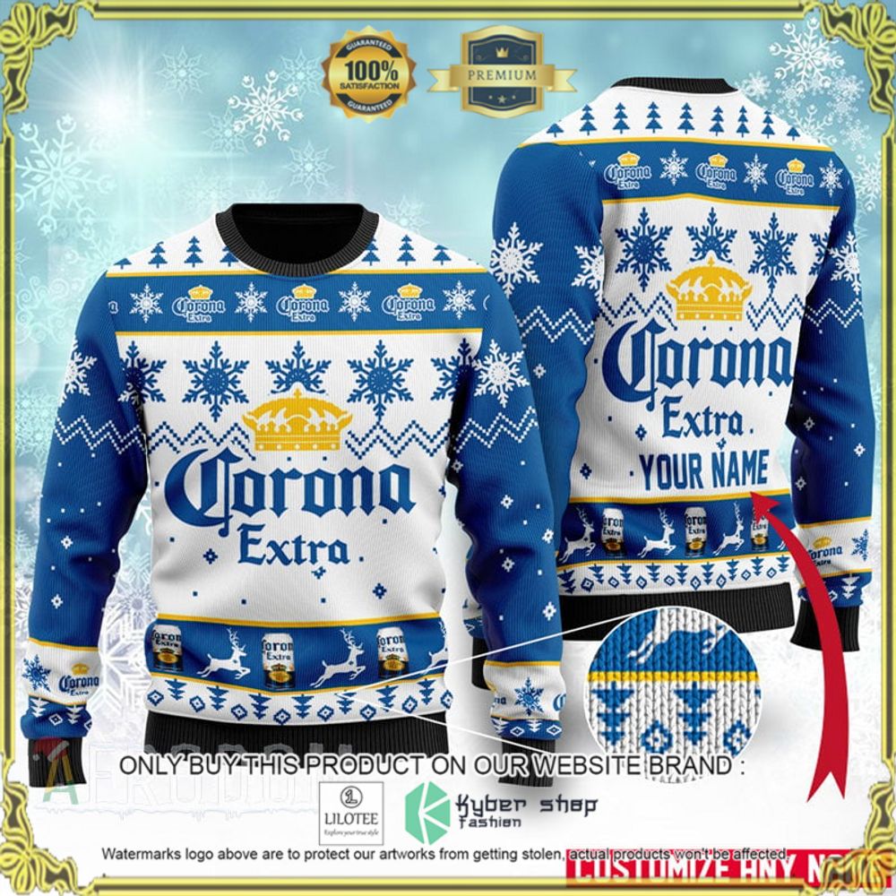corona beer your name blue white christmas sweater 1 93045