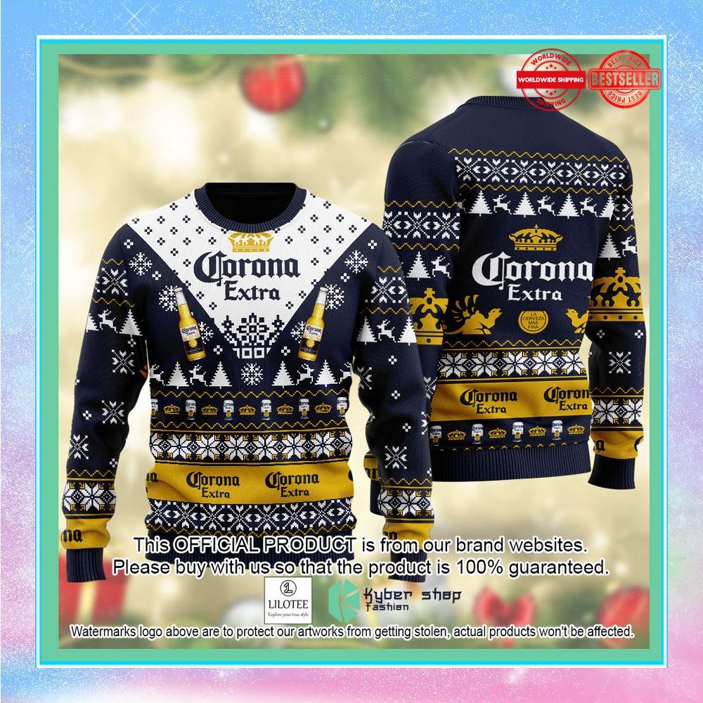 corona extra logo blue white chirstmas sweater 1 337
