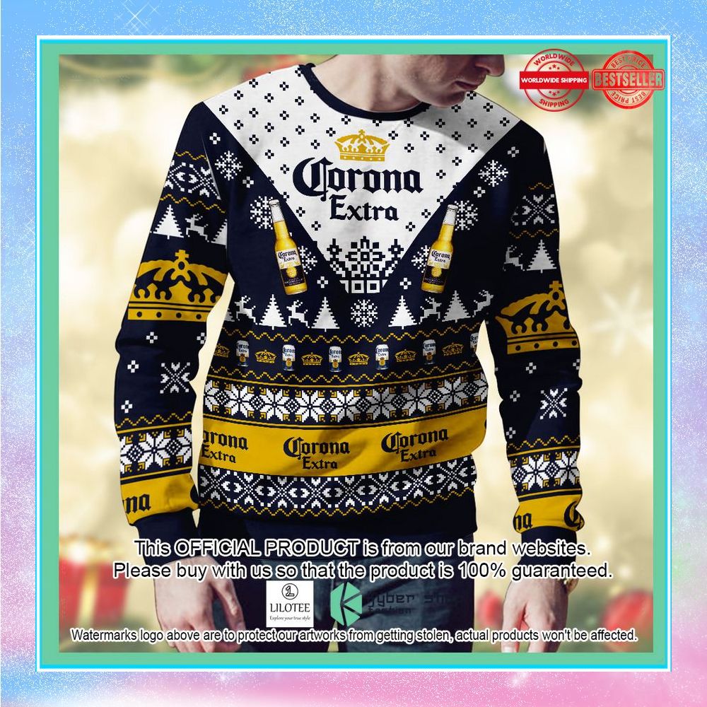 corona extra logo blue white chirstmas sweater 2 803