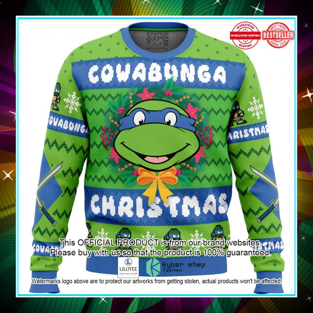 cowabunga leonardo christmas teenage mutant ninja turtles christmas sweater 1 379