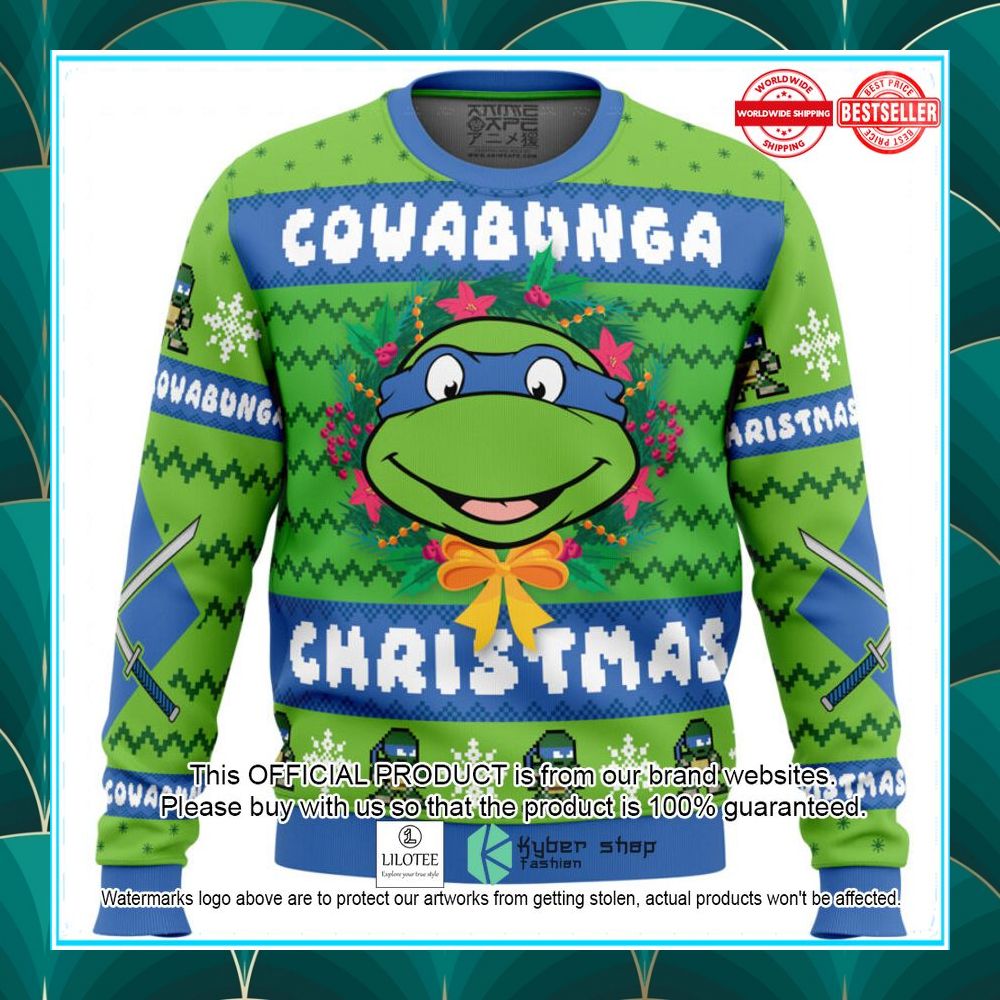 cowabunga leonardo christmas teenage mutant ninja turtles christmas sweater 1 648