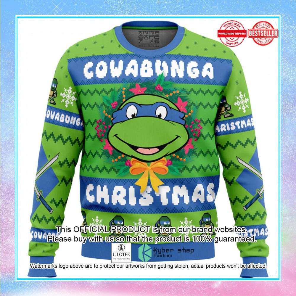 cowabunga leonardo christmas teenage mutant ninja turtles christmas sweater 1 700