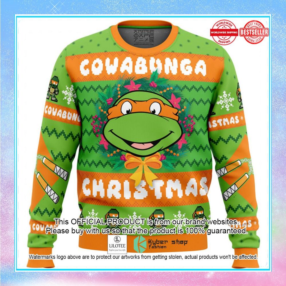 cowabunga michaelangelo christmas teenage mutant ninja turtles christmas sweater 1 925
