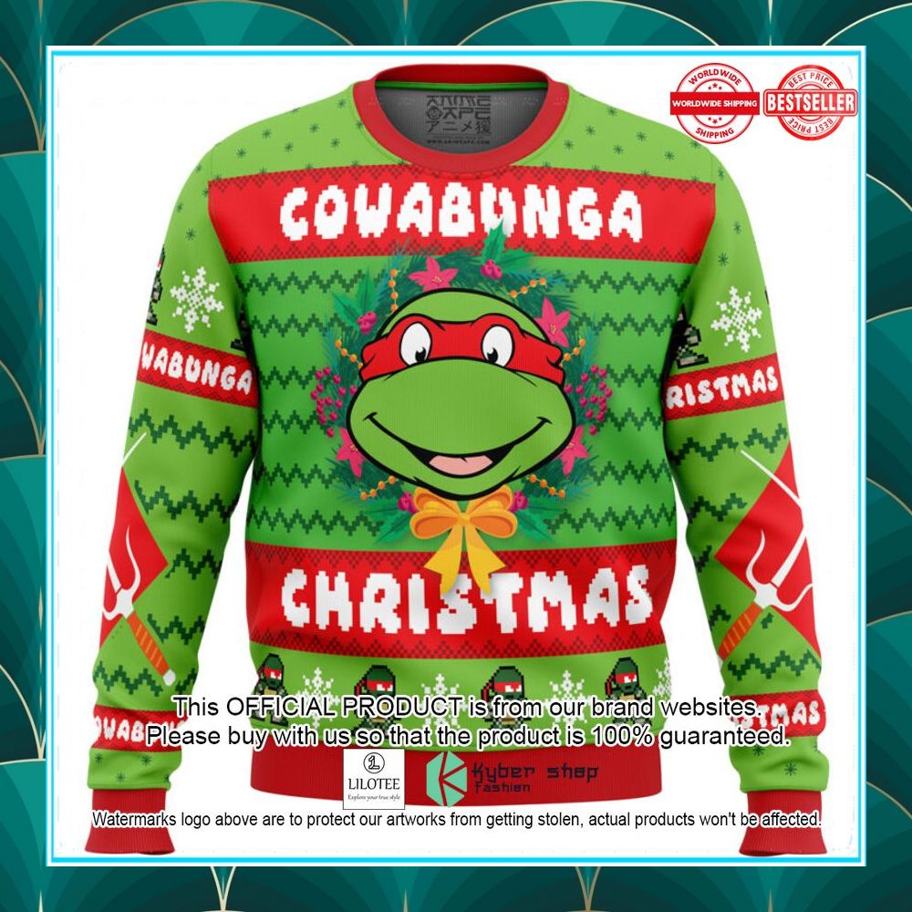 cowabunga raphael christmas teenage mutant ninja turtles christmas sweater 1 430