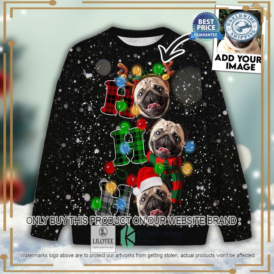 custom pet photo ho ho ho christmas light christmas sweater 1 33008