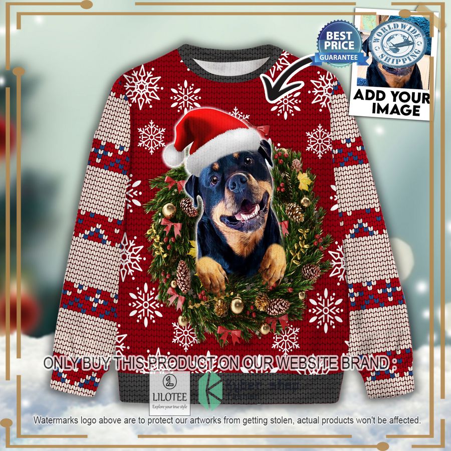 custom pet photo laurel wreath christmas sweater 1 56904