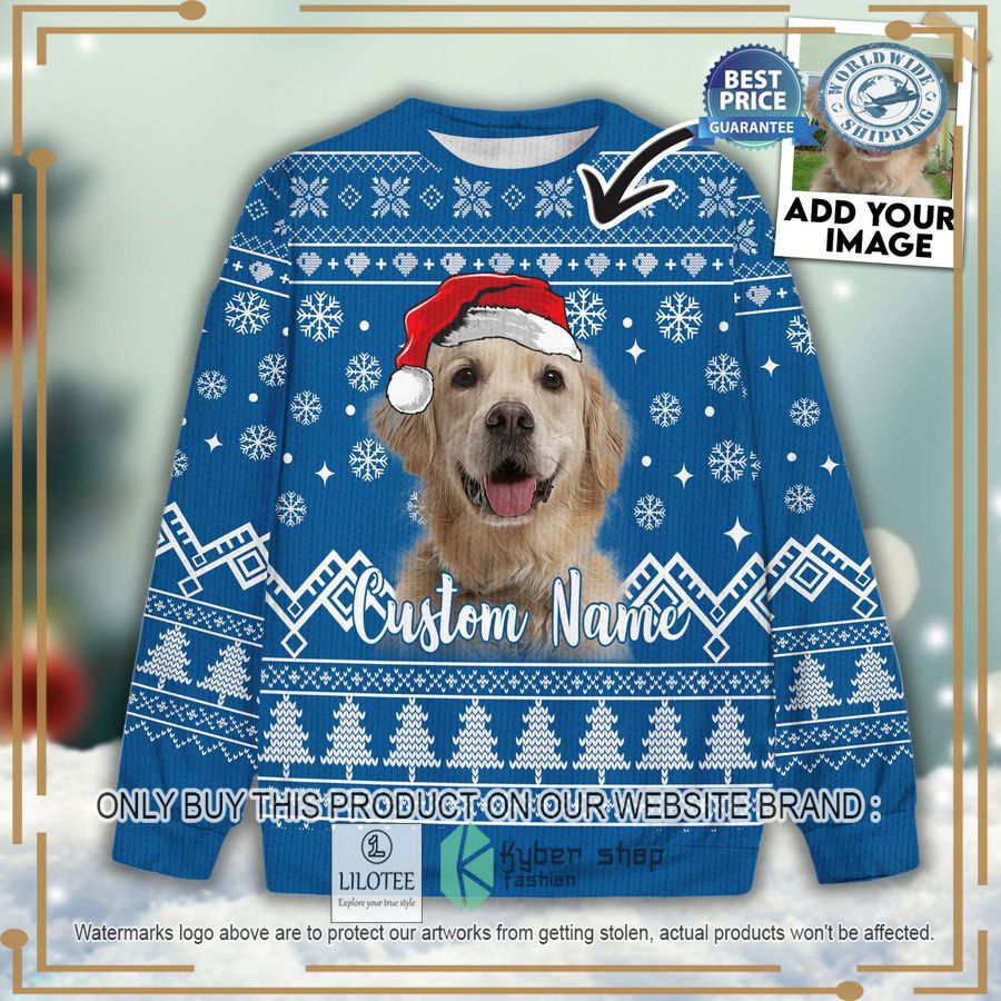 custom pet photo merry christmas blue christmas sweater 1 28373