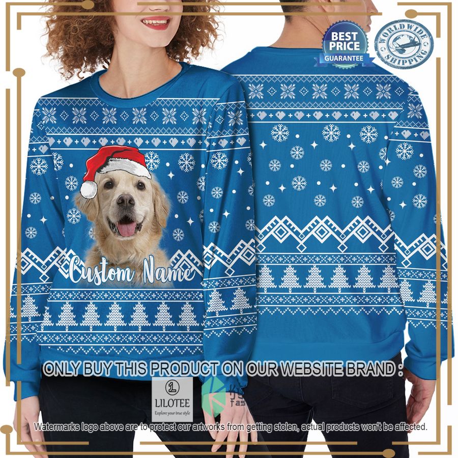 custom pet photo merry christmas blue christmas sweater 2 34195