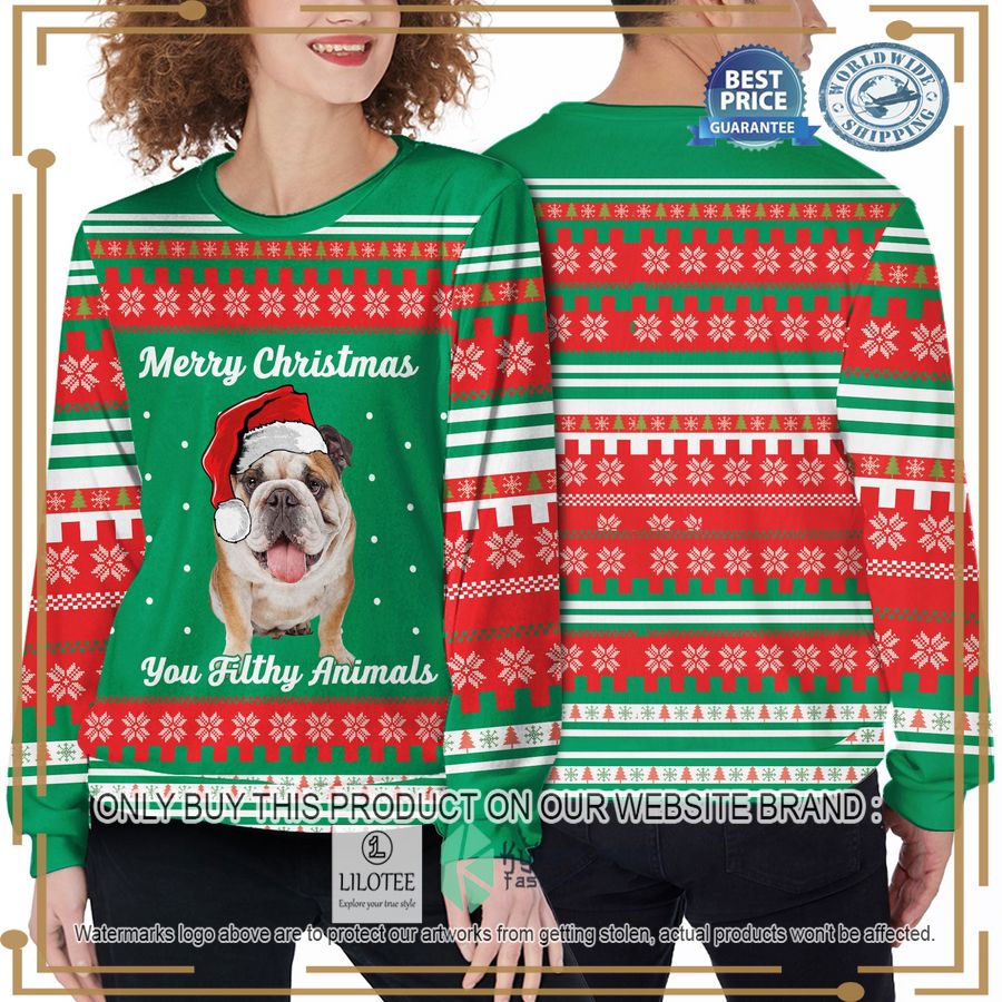 custom pet photo merry christmas you filthy animals green christmas sweater 2 33242
