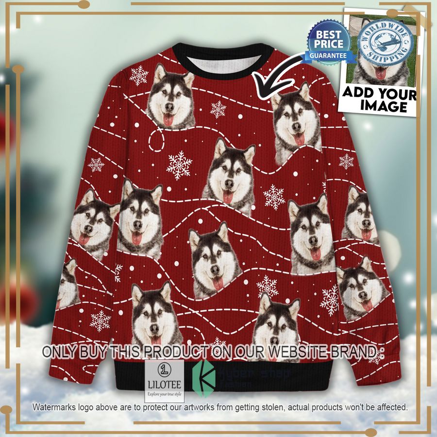 custom pet photo snow and line christmas sweater 1 1611