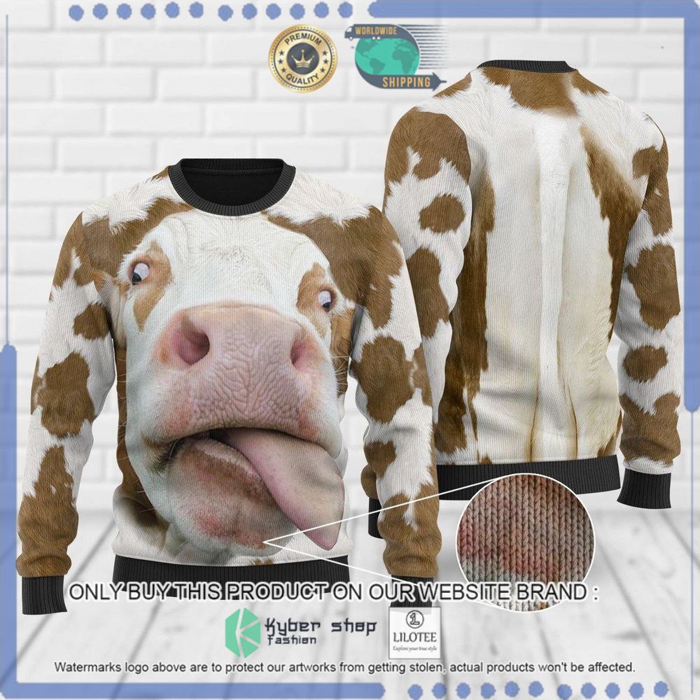 cute cow cream white christmas sweater 1 63726