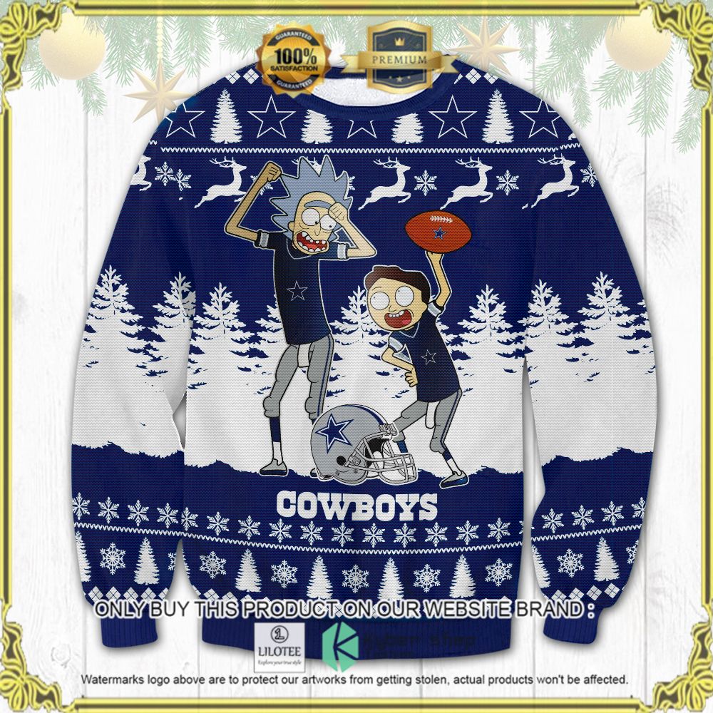 dallas cowboys rick morty white blue ugly sweater 1 73908