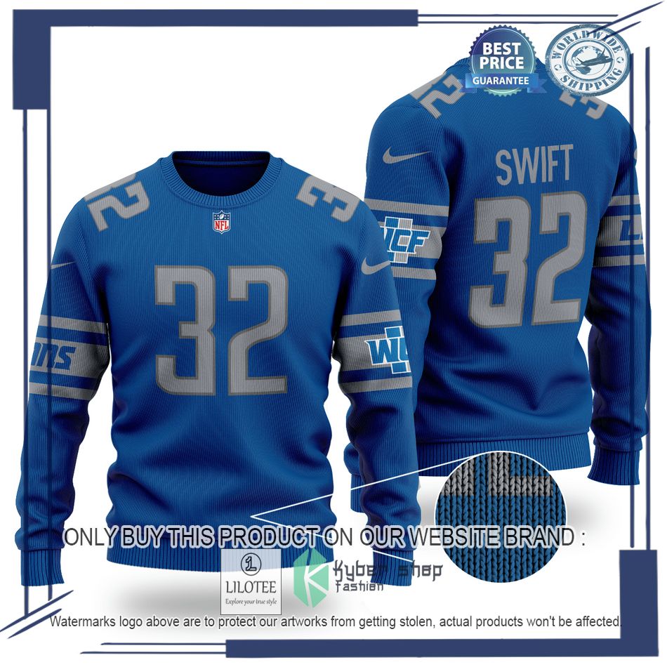 dandre swift 32 detroit lions nfl blue wool sweater 1 45878