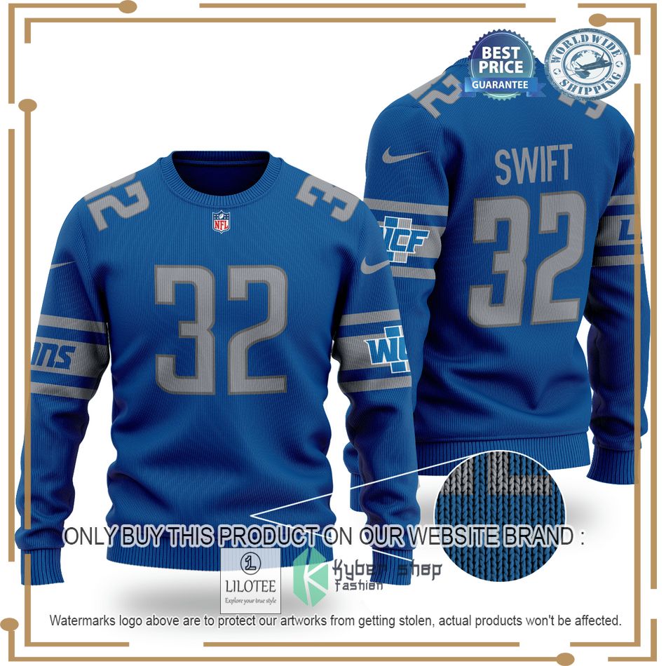 dandre swift 32 detroit lions nfl blue wool sweater 1 78081