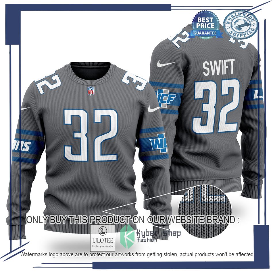 dandre swift 32 detroit lions nfl grey wool sweater 1 55801