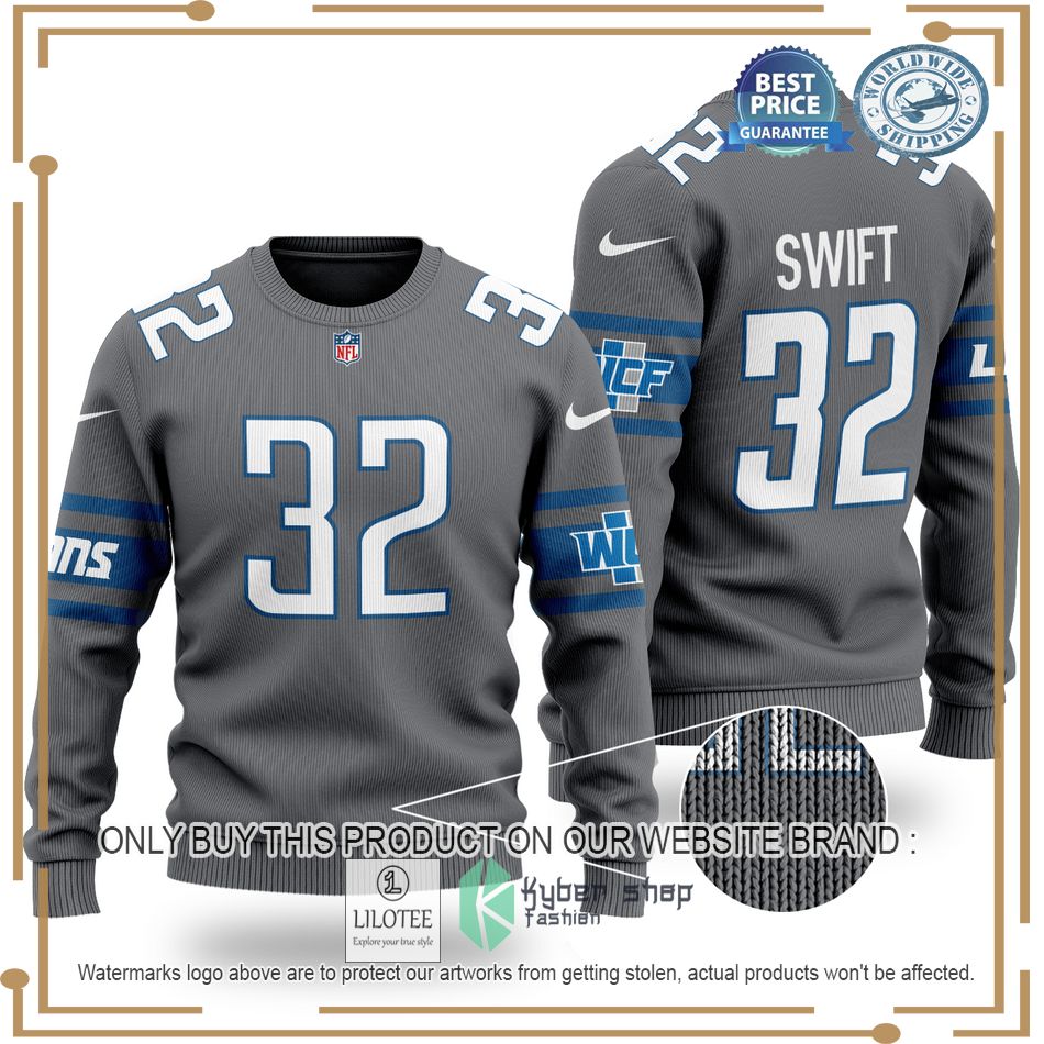 dandre swift 32 detroit lions nfl grey wool sweater 1 83551