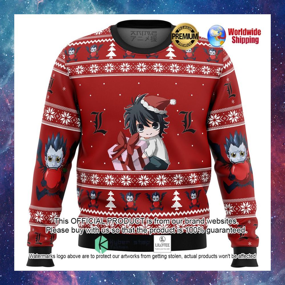 death note chibi l lawliet and ryuk anime christmas sweater 1 277