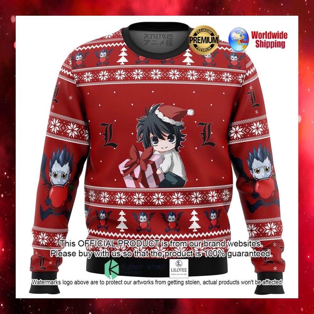 death note chibi l lawliet and ryuk anime christmas sweater 1 373