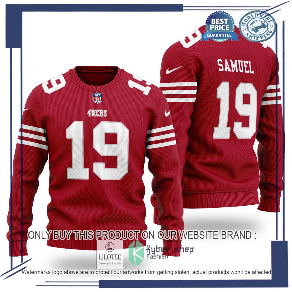 deebo samuel 19 san francisco 49ers nfl red wool sweater 1 30358