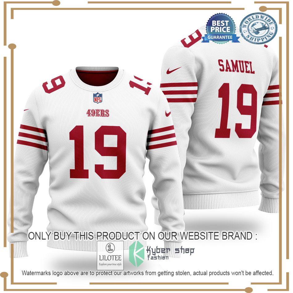 deebo samuel 19 san francisco 49ers nfl white wool sweater 1 25949