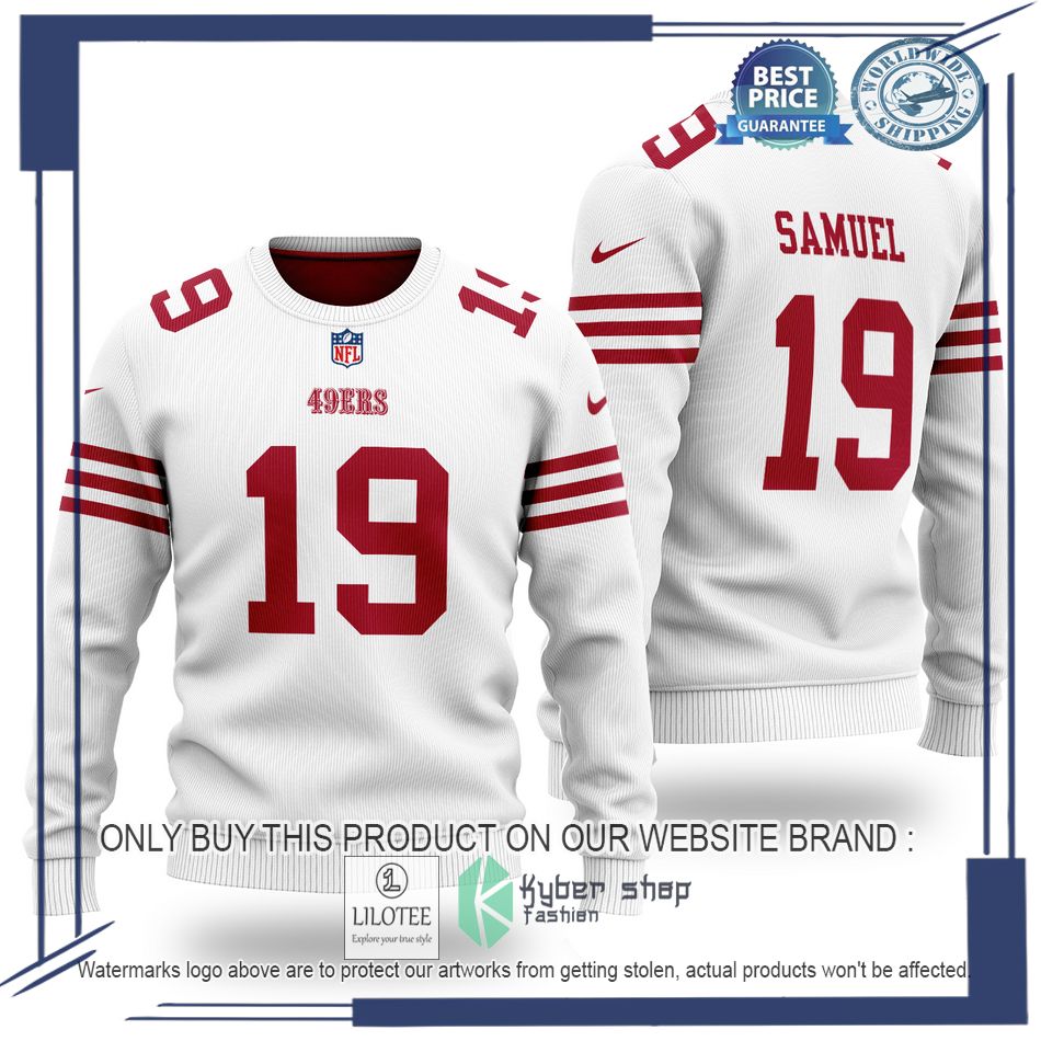 deebo samuel 19 san francisco 49ers nfl white wool sweater 1 56585