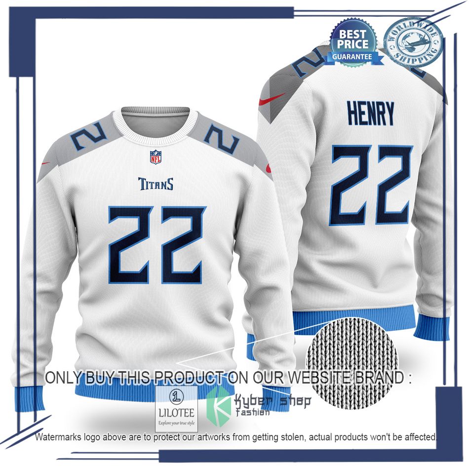 derrick henry 22 tennessee titans nfl white wool sweater 1 59436