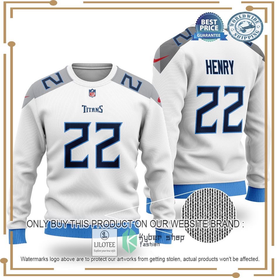 derrick henry 22 tennessee titans nfl white wool sweater 1 81659