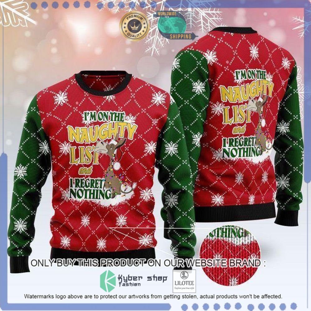 donkey im on the naughty list and i regret nothing christmas sweater 1 46032