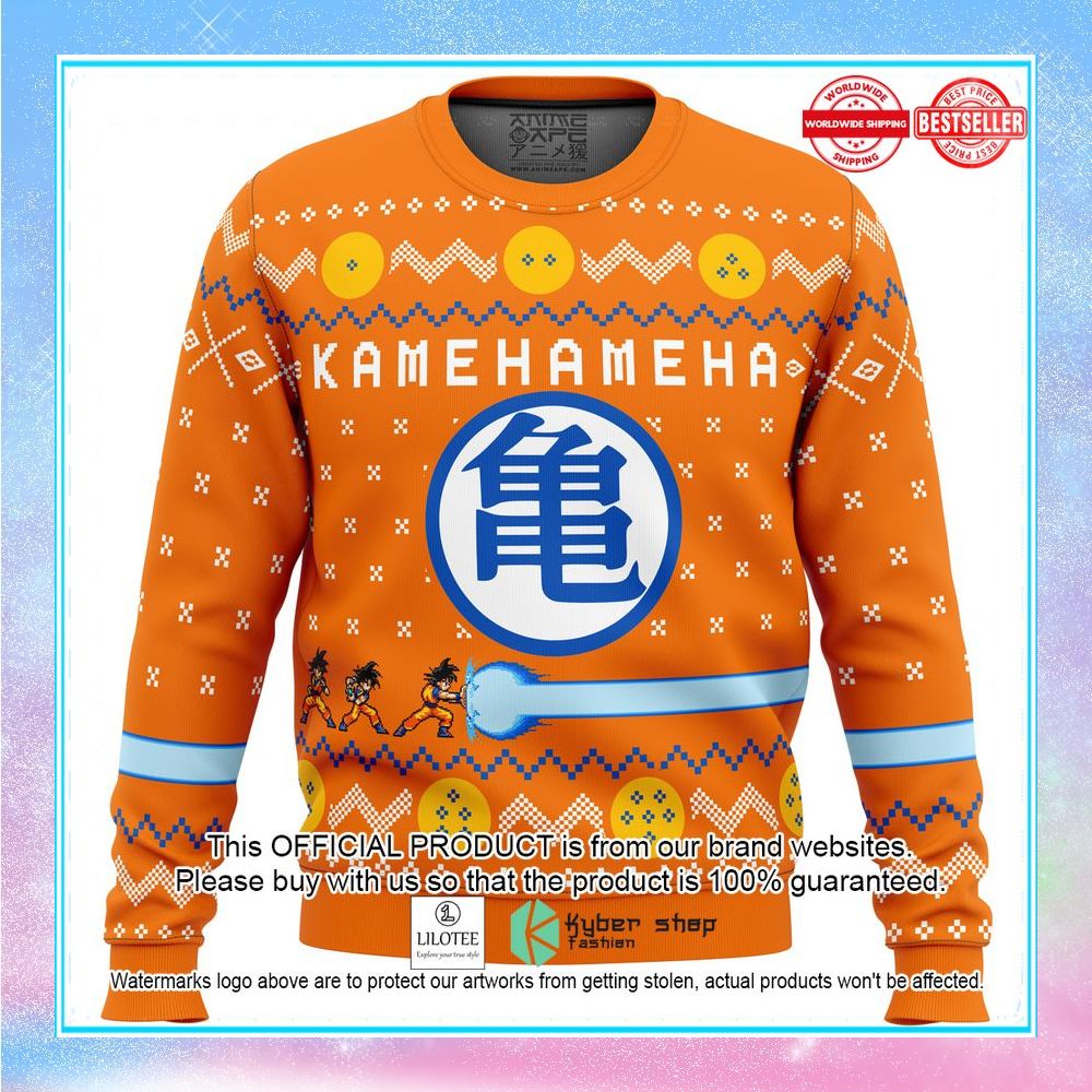 dragon ball z son goku kamehameha symbol orange sweater 1 149
