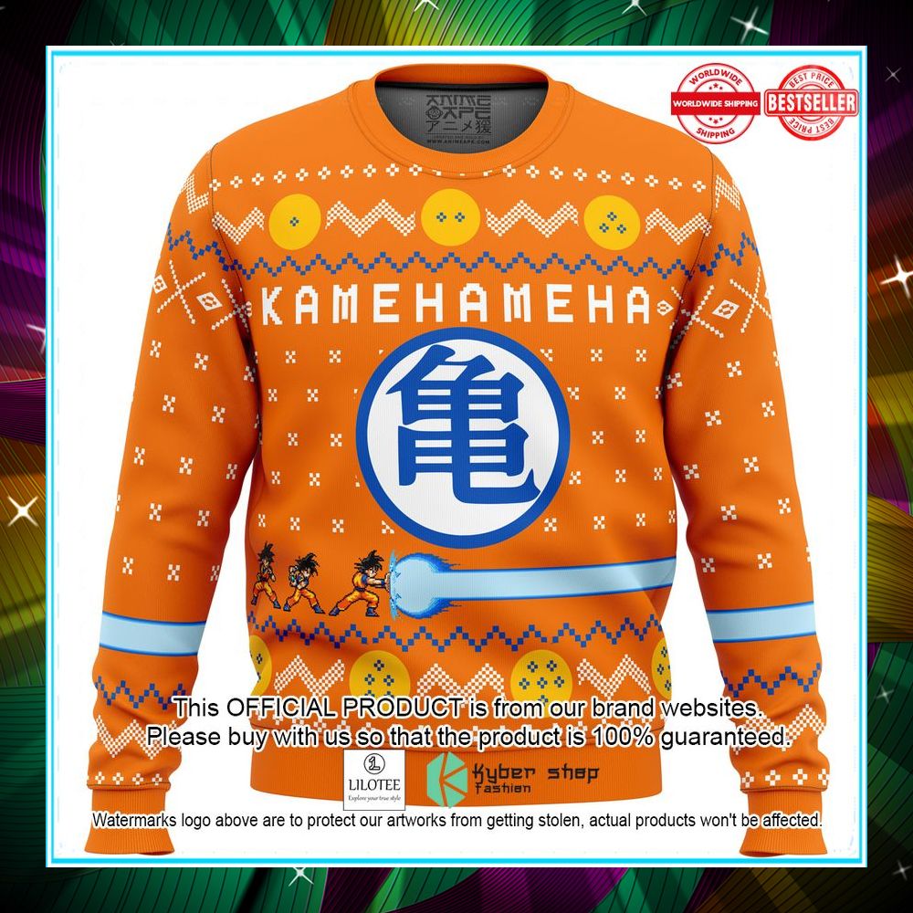 dragon ball z son goku kamehameha symbol orange sweater 1 763