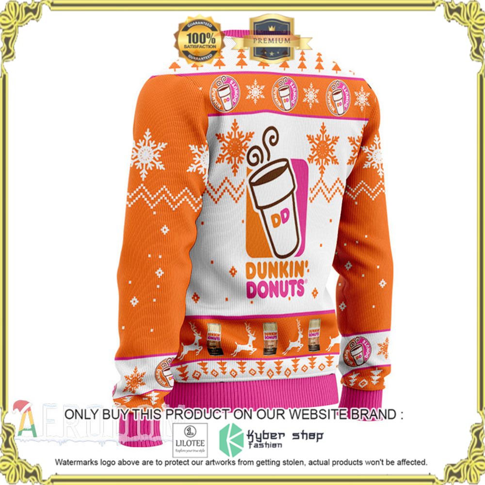 dunkin donuts pink white orange christmas sweater 1 53193