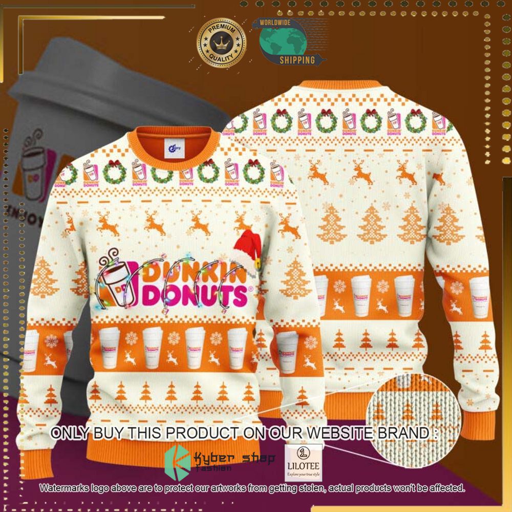 dunkin donuts santa hat knitted christmas sweater 1 66509