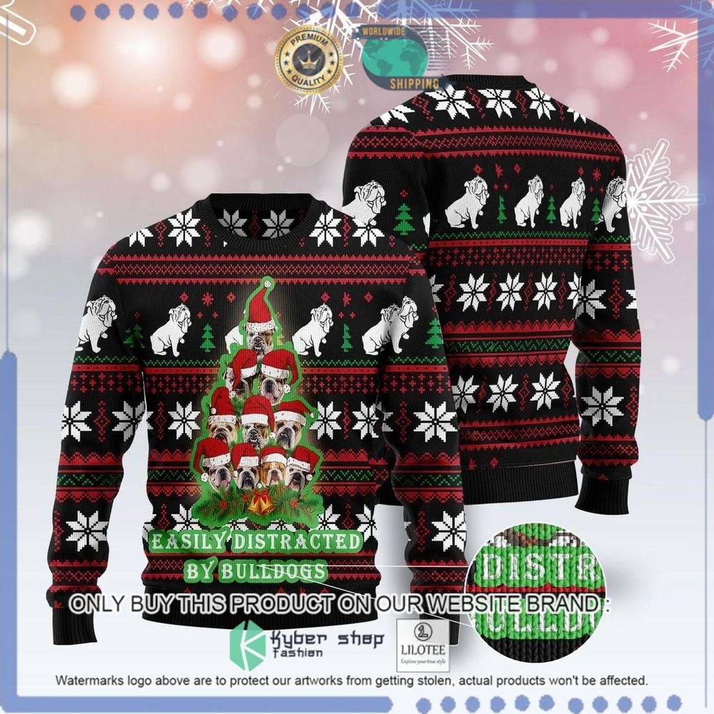 easily distracted by bulldogs tree christmas sweater 1 54849