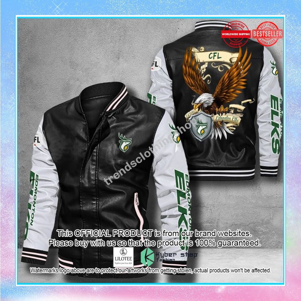 edmonton eskimos eagle cfl leather bomber jacket 1 864
