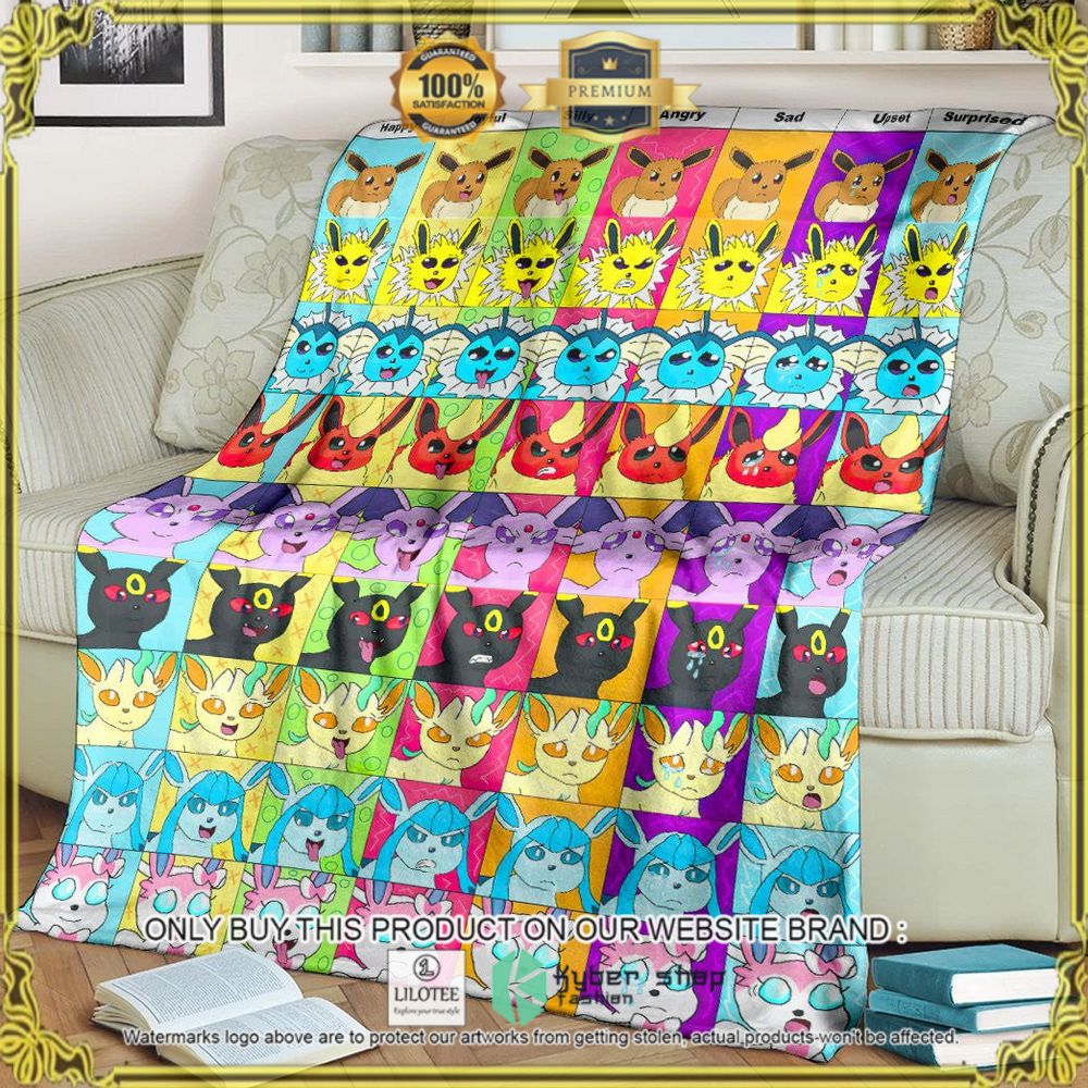 Eevee And The Evolution Emotion Faces Custom Pokemon Soft Blanket - LIMITED EDITION 7