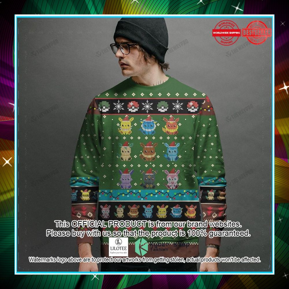 eevee evolution green christmas sweater 2 842