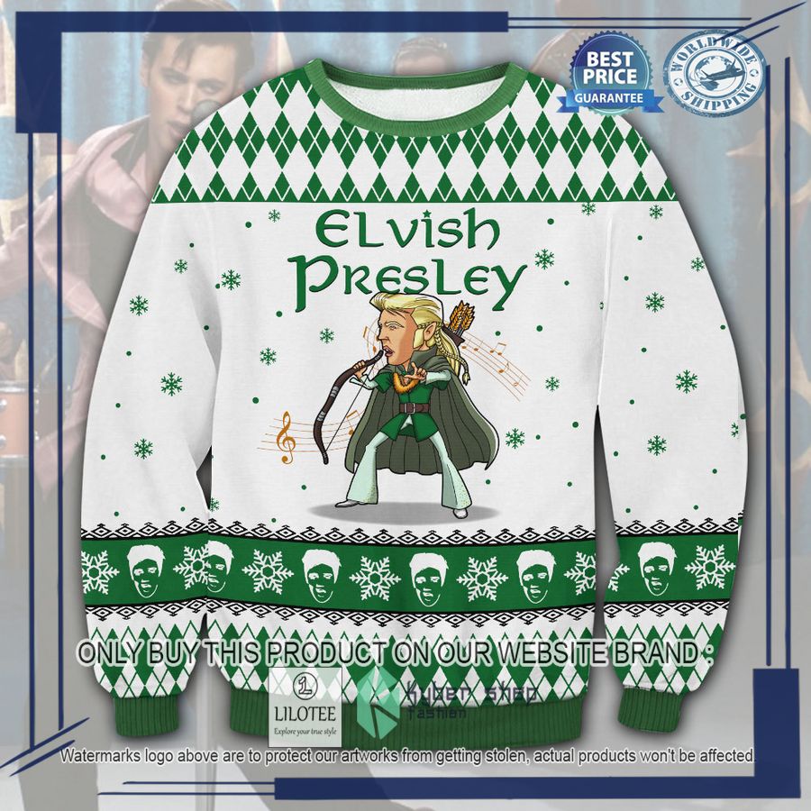 elvis presley legolas white green christmas sweater 1 22657