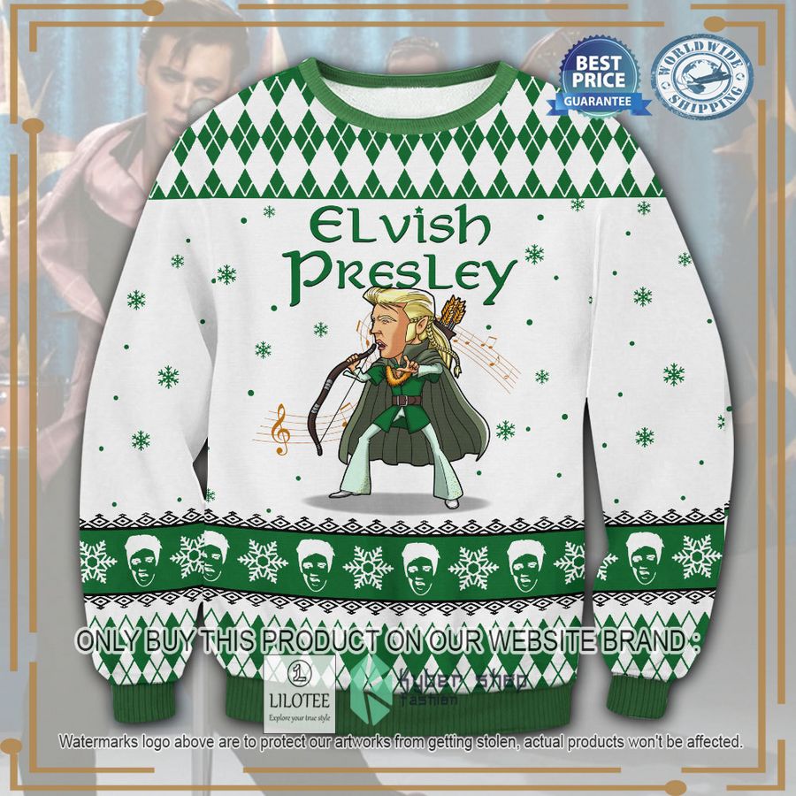 elvis presley legolas white green christmas sweater 1 4787