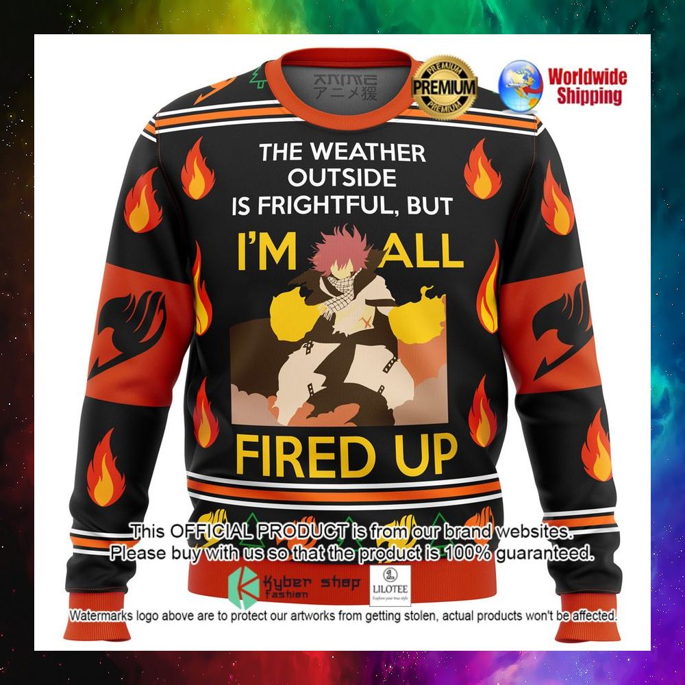 fairy tail natsu dragneel the weather outside is fightful but i m all fried up christmas sweater 1 72
