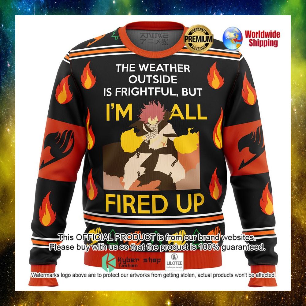 fairy tail natsu dragneel the weather outside is fightful but i m all fried up christmas sweater 1 767
