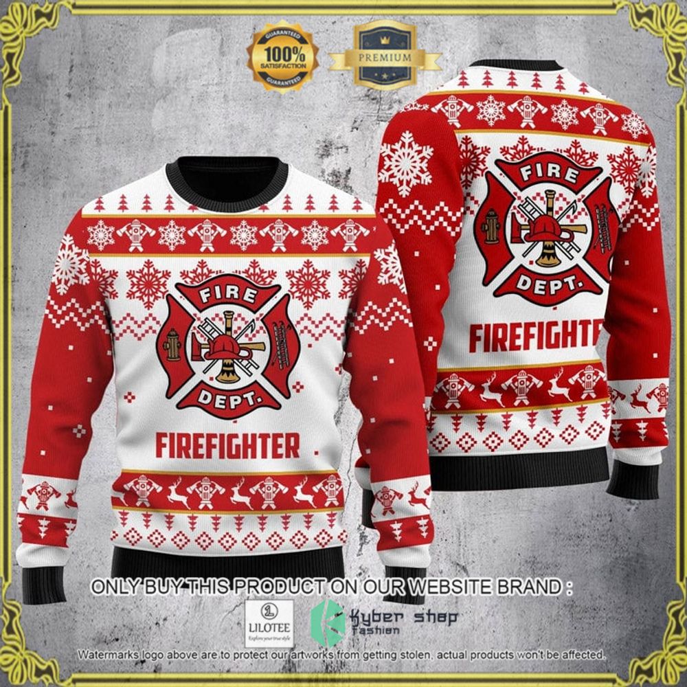 fire department red white christmas sweater 1 13004