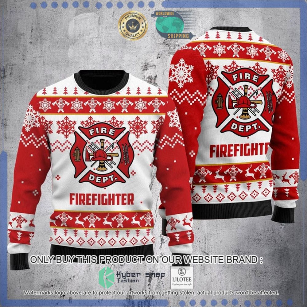 fire department red white christmas sweater 1 20669